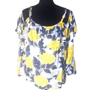 INC International Concepts Multicolor Floral Off Shoulder Bell Sleeve Top Size L